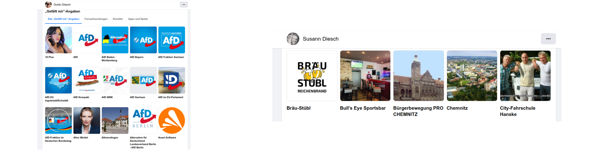 Facebook-Aktivitäten der Pro-Chemnitz- und AfD-Fans Susann und Guido Diesch