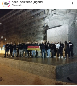 Gruppenbild der NDJ im Dezember 2023 vor dem Karl-Marx-Monument in Chemnitz. Quelle: Instagram