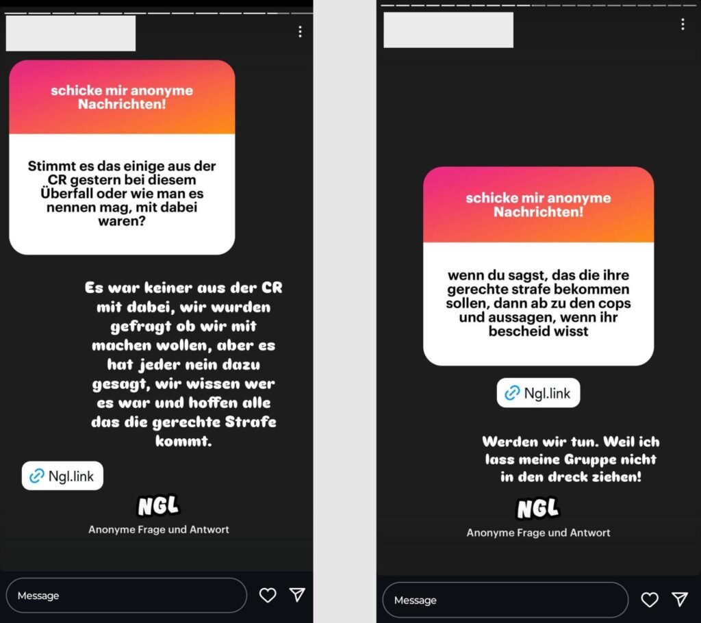 Stella Schmidt beantwortet anonym gestellte Fragen zwei Tage nach dem Angriff auf das Balboa (Quelle: Screenshots, Instagram)