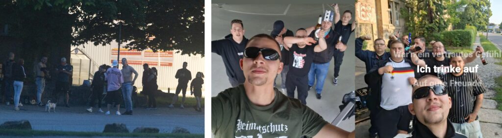 Links: Saufgelage beim Poco, rechts: Saufgelage auf dem Parkhaus und in der Wilhelm-Raabe-Straße mit späteren Mitgliedern des "Deutschen Widerstand Chemnitz" (Quelle: Screenshots, Instagram)
