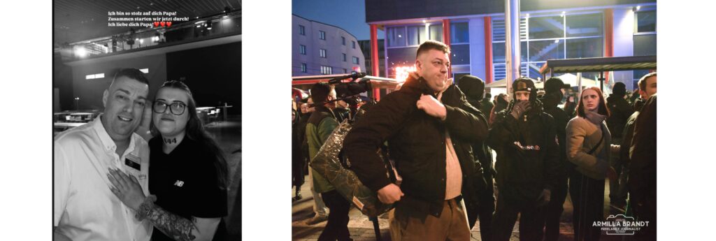 Links: Christian Schmidt und Tochter Stella Schmidt (Quelle: Screenshot, Instagram), Rechts: Christian Schmidt auf der Demonstration der "Freien Sachsen" am 18.01.2025 in Chemnitz (Quelle: Armilla Brandt)