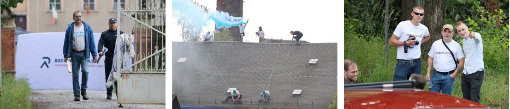 IB-Jubiläum in der Bernsdorfer „Uhlig Mühle“: Links Betreiber Frank Schneider und Dario Voss (OWL). Mitte: Aktion auf dem Dach. Rechts: Vincenzo Richter, Lucas Wenzel, Lars Ashley Mehnert und Torsten Görke. Fotos: Pixelarchiv.
