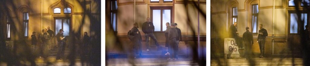 „Stammtisch“ mit „WolfPMS“: Links: u.a. Rene Klepsch, Vincenzo Richter, Lucas Denk und Unbekannt 5. Mitte: David Ratajczak, Neonazi Martin Tröger aus Lößnitz, Christiane (Jena) und Artur Thum. Rechts: Lucas Wenzel, Lucas Denk und Tony Kraft. Fotos: Pixelarchiv.